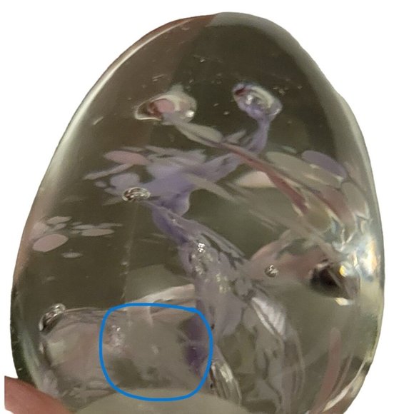 Glass Paperweight Clear Purple Lavender Pink Egg Shaped Artist Signed - Picture 6 of 6